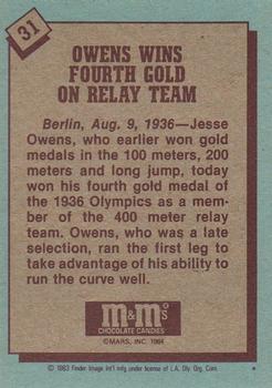 1983-84 Topps M&M's Olympic Heroes #31 Jesse Owens Back