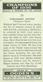 1937 Ogden's Champions of 1936 #28 Viscount Astor Back