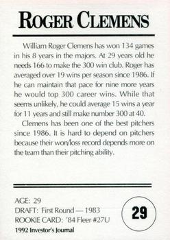 1992 Investor's Journal #29 Roger Clemens Back