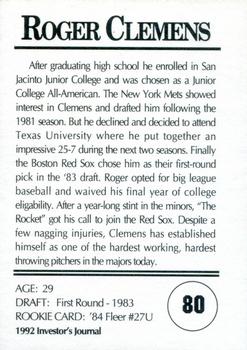 1992 Investor's Journal #80 Roger Clemens Back