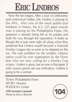 1992 Investor's Journal #104 Eric Lindros Back