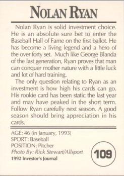 1992 Investor's Journal #109 Nolan Ryan Back