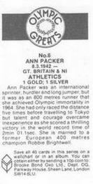 1988 Brooke Bond Olympic Greats #6 Ann Packer Back