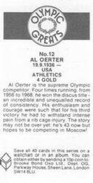 1988 Brooke Bond Olympic Greats #12 Al Oerter Back