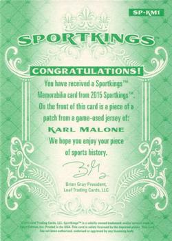 2015 Leaf Sportkings - Sportkings Memorabilia Patch #SP-KM1 Karl Malone Back