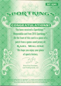 2015 Leaf Sportkings - Sportkings Memorabilia Green Patch #SP-KM1 Karl Malone Back