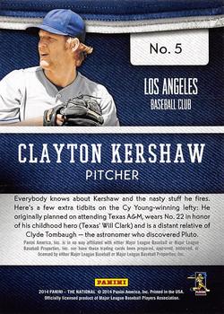 2014 Panini The National Convention #5 Clayton Kershaw Back