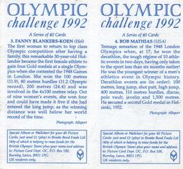 1992 Brooke Bond Olympic Challenge (Double Cards) #3-4 Fanny Blankers-Koen / Bob Mathias Back