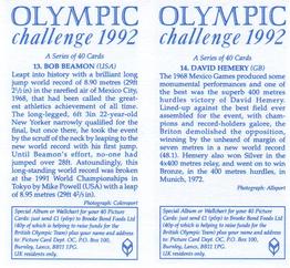 1992 Brooke Bond Olympic Challenge (Double Cards) #13-14 Bob Beamon / David Hemery Back