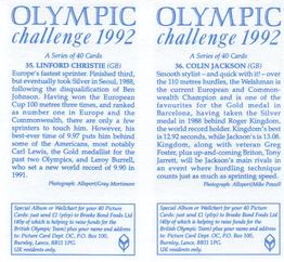 1992 Brooke Bond Olympic Challenge (Double Cards) #35-36 Linford Christie / Colin Jackson Back