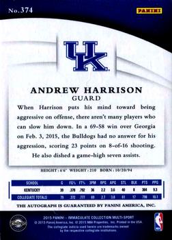 2015 Panini Immaculate Collection Collegiate - Red #374 Andrew Harrison Back