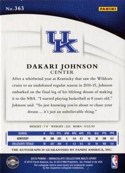 2015 Panini Immaculate Collection Collegiate - Immaculate Numbers Rookie Autographs #363 Dakari Johnson Back