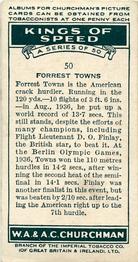 1939 Churchman's Kings of Speed #50 Forrest Towns Back