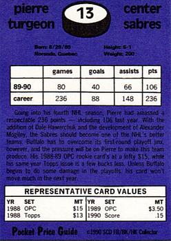 1991 SCD Sports Card Pocket Price Guide FB/BK/HK Collector #13 Pierre Turgeon Back