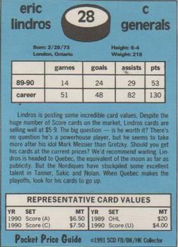 1991 SCD Sports Card Pocket Price Guide FB/BK/HK Collector #28 Eric Lindros Back