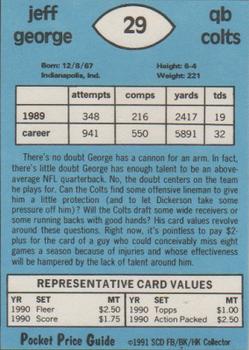 1991 SCD Sports Card Pocket Price Guide FB/BK/HK Collector #29 Jeff George Back