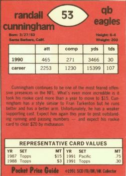 1991 SCD Sports Card Pocket Price Guide FB/BK/HK Collector #53 Randall Cunningham Back