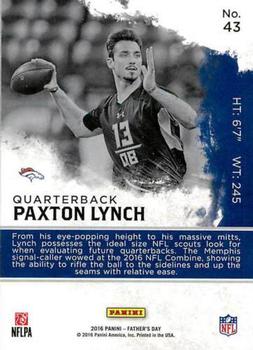 2016 Panini Father's Day #43 Paxton Lynch Back