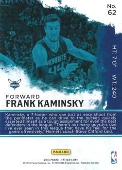 2016 Panini Father's Day #62 Frank Kaminsky Back