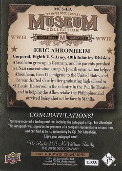 2016 Upper Deck Goodwin Champions - Museum Collection World War II Signatures #MCS-EA Eric Ahronheim Back