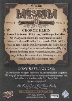 2016 Upper Deck Goodwin Champions - Museum Collection World War II Signatures #MCS-GK George Klein Back