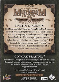 2016 Upper Deck Goodwin Champions - Museum Collection World War II Signatures #MCS-MJ Martin I. Jackson Back