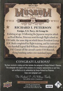 2016 Upper Deck Goodwin Champions - Museum Collection World War II Signatures #MCS-RP Richard Peterson Back