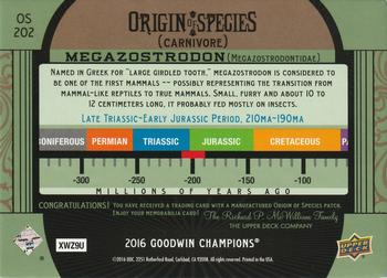 2016 Upper Deck Goodwin Champions - Origin of Species Manufactured Patches #OS202 Megazostrodon Back