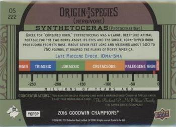 2016 Upper Deck Goodwin Champions - Origin of Species Manufactured Patches #OS222 Synthetoceras Back
