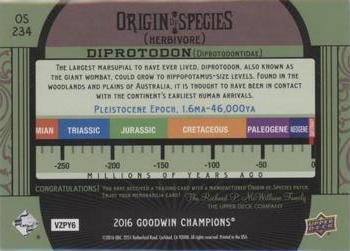 2016 Upper Deck Goodwin Champions - Origin of Species Manufactured Patches #OS234 Diprotodon Back