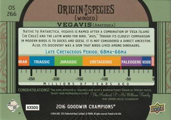 2016 Upper Deck Goodwin Champions - Origin of Species Manufactured Patches #OS266 Vegavis Back