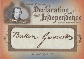 2016 Upper Deck Goodwin Champions - Declaration of Independence Facsimile Signature Relics #DOI-27 Button Gwinnett Front