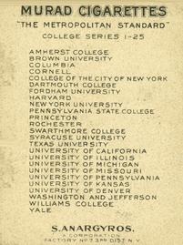 1909-12 Murad Cigarettes (T51) #NNO City College of New York Back