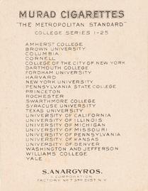 1909-12 Murad Cigarettes (T51) #NNO Harvard Back