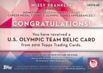 2016 Topps U.S. Olympic & Paralympic Team Hopefuls - Relics Silver #USOTR-MF Missy Franklin Back