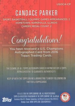 2016 Topps U.S. Olympic & Paralympic Team Hopefuls - Champion Autographs Red #USOCA-CP Candace Parker Back