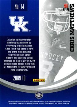 2016 Panini Kentucky Wildcats #14 Chris Matthews Back