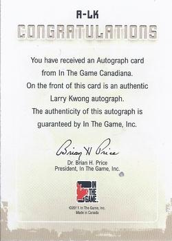 2011 In The Game Canadiana - Autographs Black #A-LK Larry Kwong Back