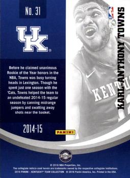 2016 Panini Kentucky Wildcats - Kentucky Silver #31 Karl-Anthony Towns Back