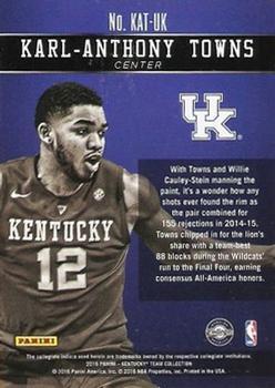 2016 Panini Kentucky Wildcats - Honors Silver #KAT-UK Karl-Anthony Towns Back