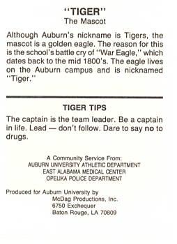 1987-88 Auburn Tigers Police #NNO Tiger Back