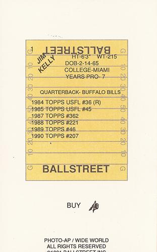 1992 Ballstreet - Jumbo 4x6 #1 Jim Kelly Back