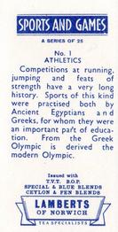 1964 Lamberts of Norwich Sports and Games #1 Athletics Back