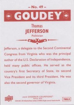2016 Upper Deck Goodwin Champions - Goudey Royal Red #49 Thomas Jefferson Back