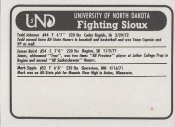 1991-92 North Dakota Fighting Sioux #5 Todd Johnson / Mark Sipple / James Baird Back