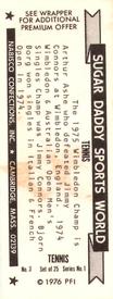1976 Sugar Daddy Sports World Series 1 #15 Tennis Back