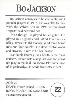 1992 Investor's Journal - Colors Foil #22 Bo Jackson Back