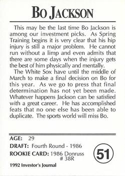 1992 Investor's Journal - Colors Foil #51 Bo Jackson Back