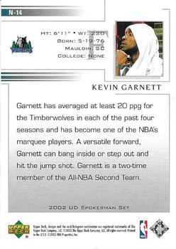 2002 Upper Deck National Convention #N-14 Kevin Garnett Back