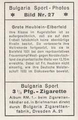 1932 Bulgaria Sport Photos #27 Grete Heublein-Elberfeld Back
